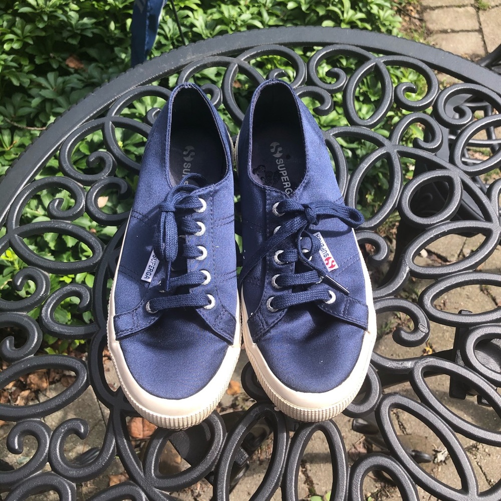 Superga Navy Satin Trainers
